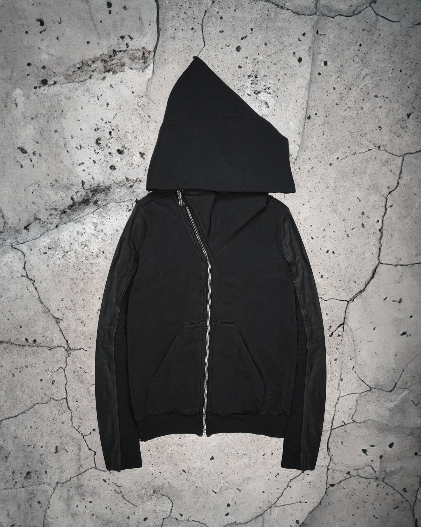 Rick Owens Leather Sleeve Mountain Hoodie