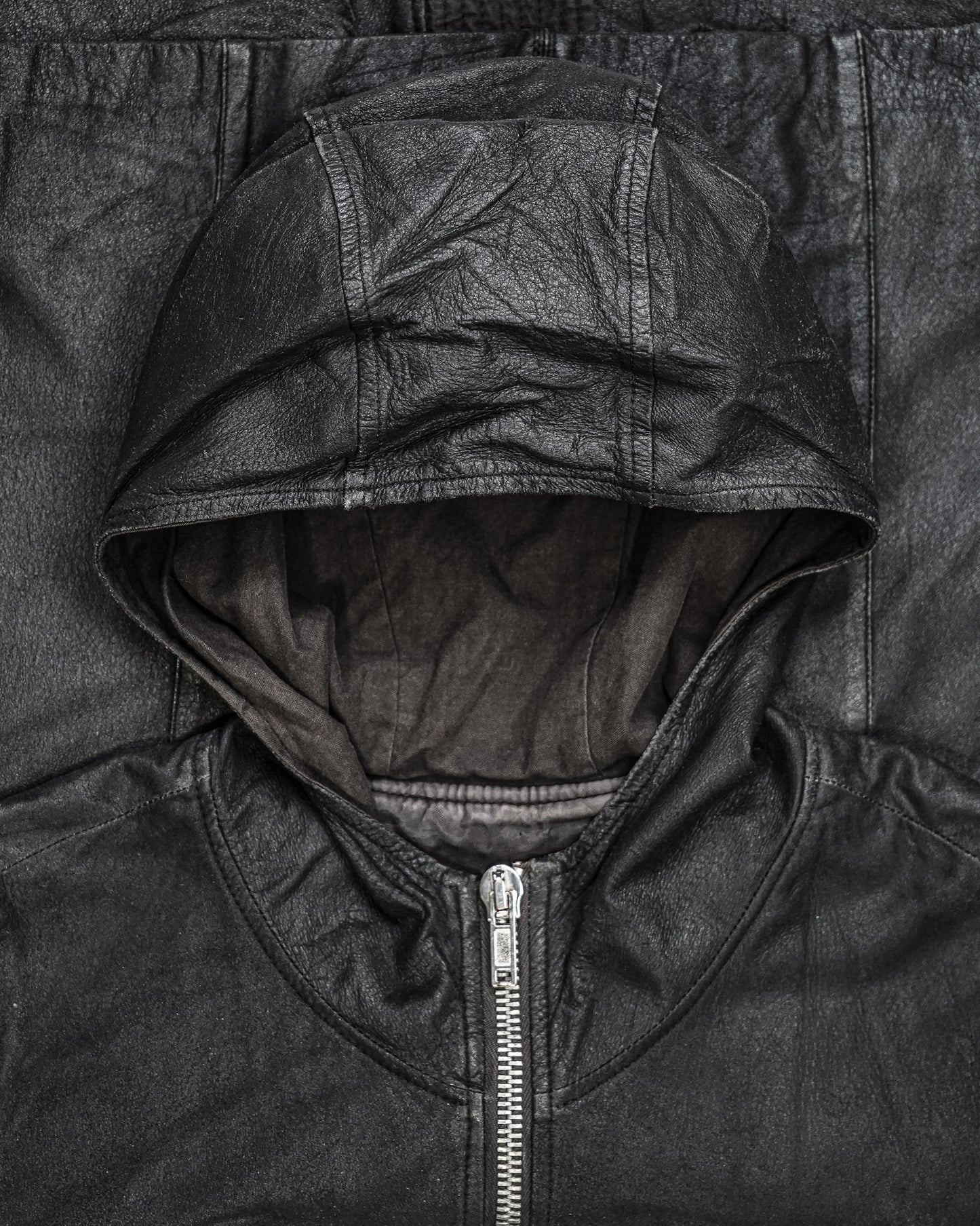 Rick Owens Blistered Leather Hooded Jacket